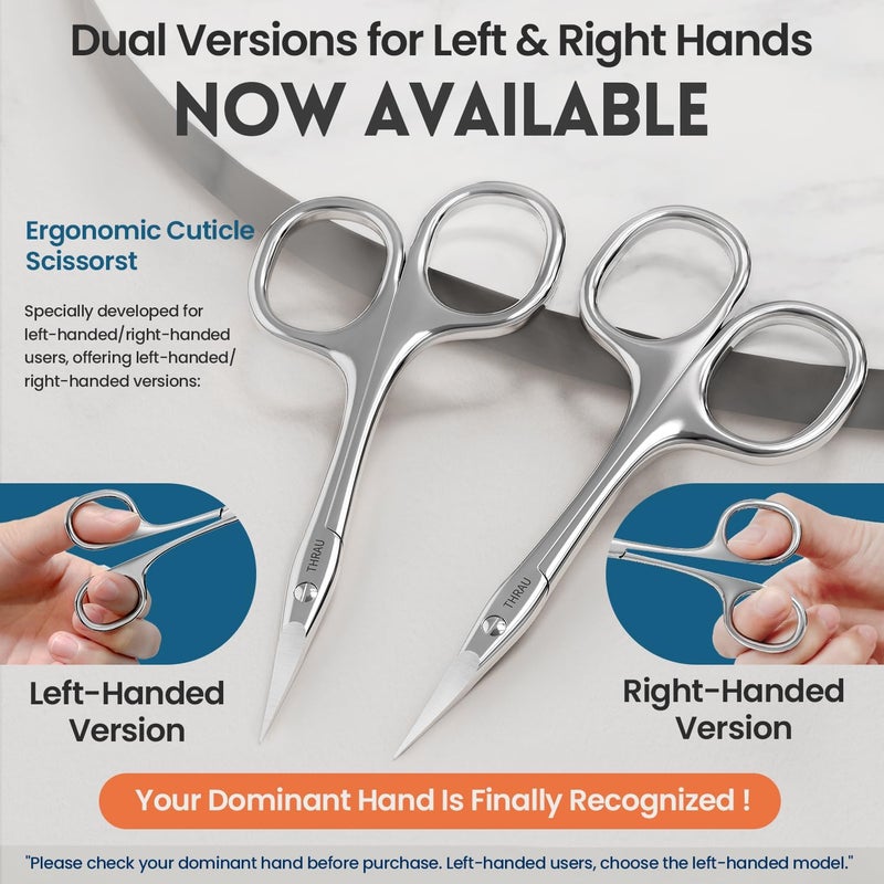 THRAU Left-Handed Cuticle Scissors – Surgical Grade Stainless Steel with Sharp Curved Tip for Cuticles, Nails, Eyebrows, Eyelashes, Nose Hair & Beard – Ideal for Manicure & Precise Grooming - Image 2